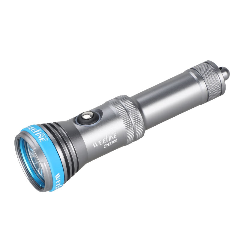 WeeFine SN2200 dive torch, three-quarter side view