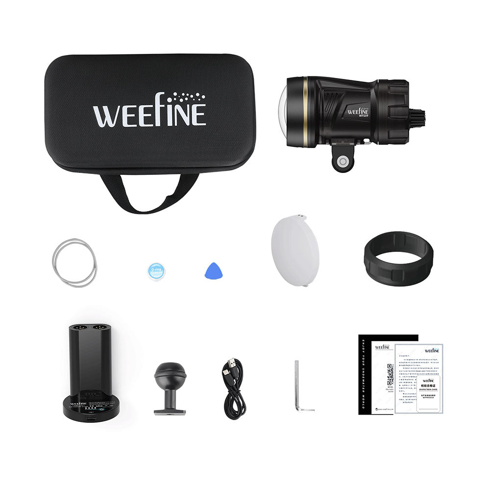 WeeFine WFS09 box contents with storage bag, diffuser and battery
