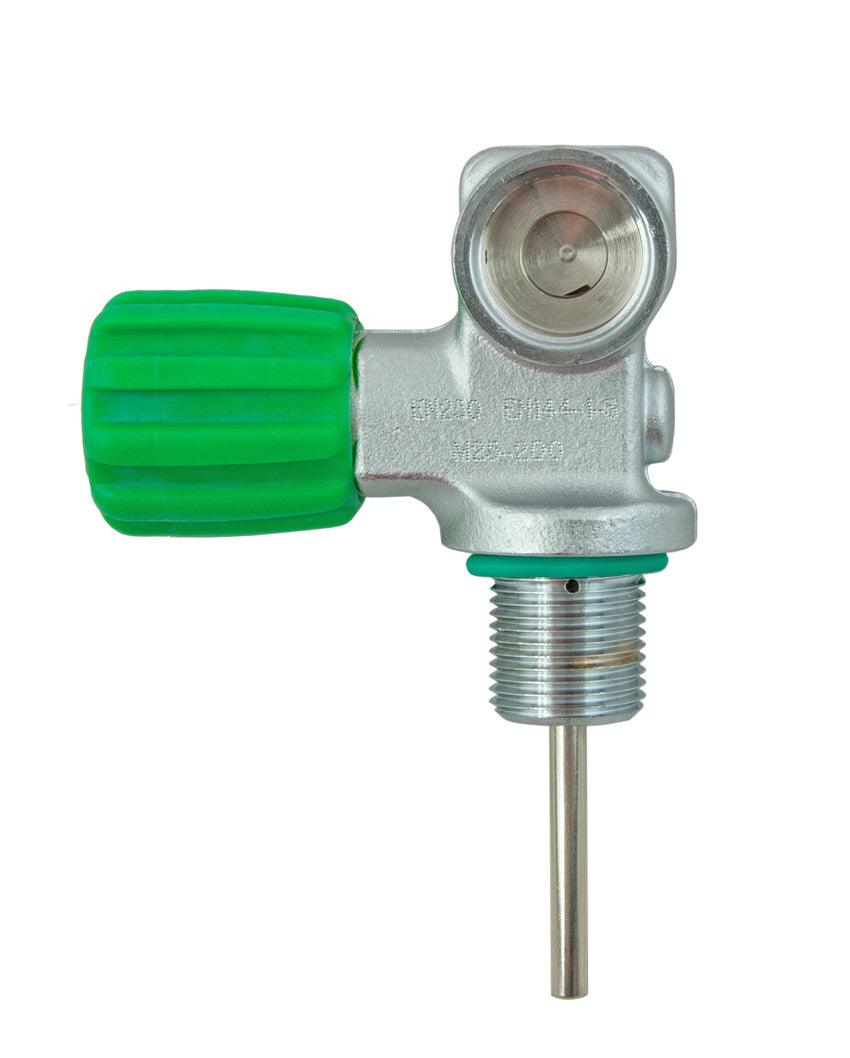 Tecline O2 mono valve with green handwheel, M26x2 outlet and dip tube