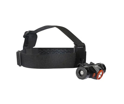 OrcaTorch Mazu TD01 headlamp on its strap, side view showing the adjustable bracket