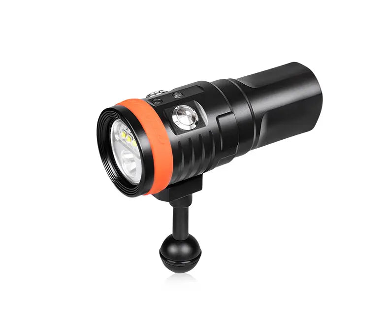 OrcaTorch D900V video light on its ball mount, front view of the LED array