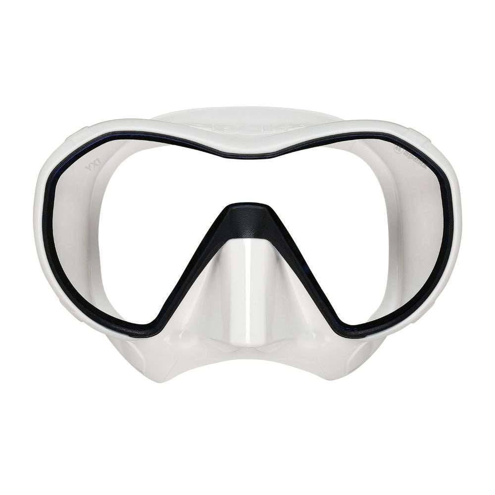 Apeks VX1 frameless dive mask in white with a clear lens