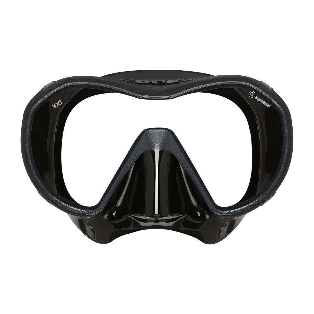 Apeks VX1 frameless dive mask in black with a clear lens