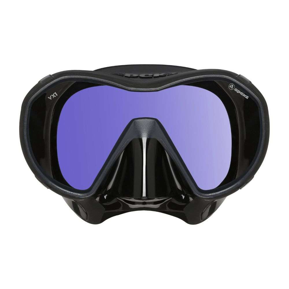 Apeks VX1 dive mask in black with the mirrored UV lens