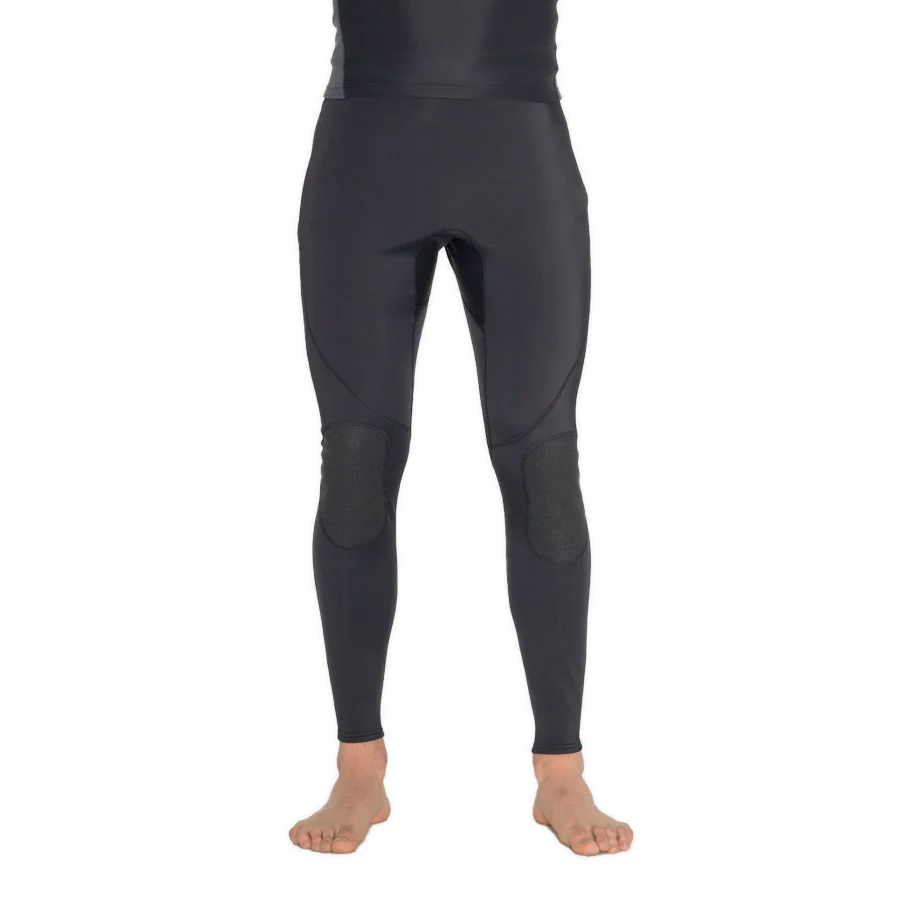 Men's Fourth Element Thermocline leggings in black worn front on with reinforced knee panels