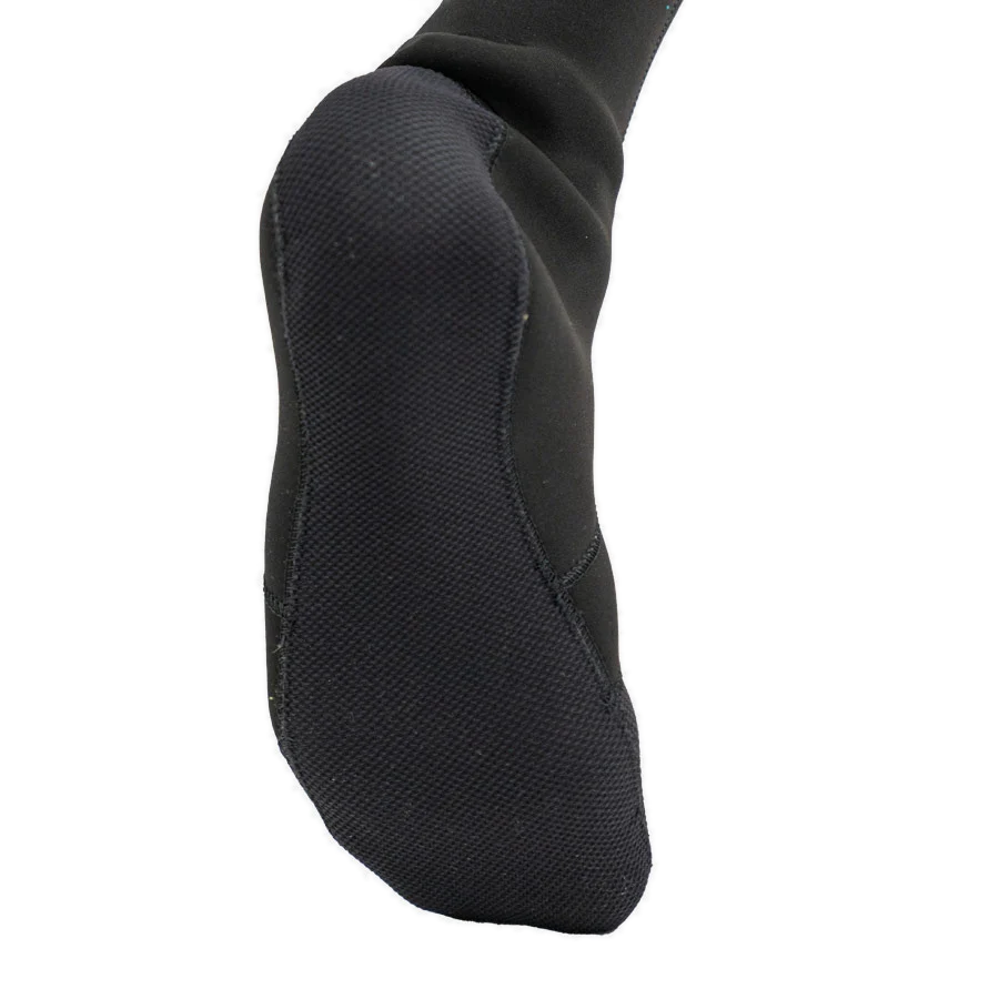 Pair of black Fourth Element RF neoprene socks worn on the feet