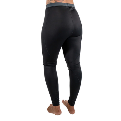 Back of the women's black Fourth Element Thermocline leggings with the grey waistband