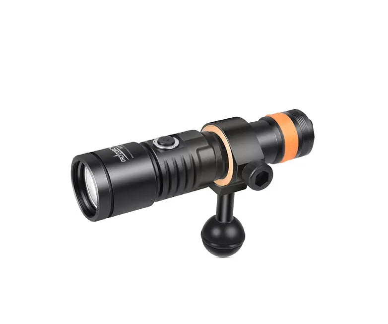 OrcaTorch ZJ18 ball joint bracket fitted to a dive light body