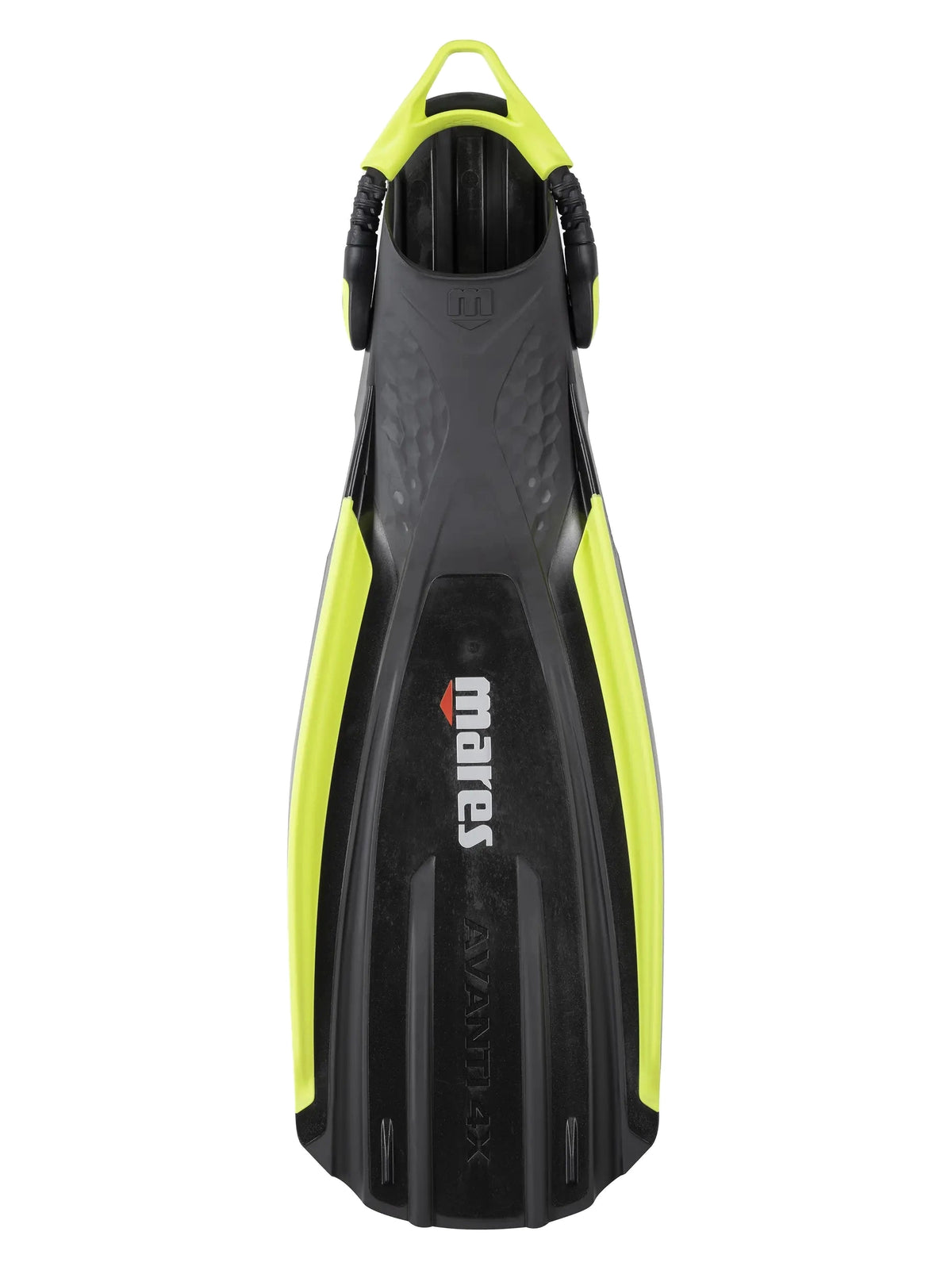 Mares Avanti Quattro 4X fin in black and fluo yellow, top view