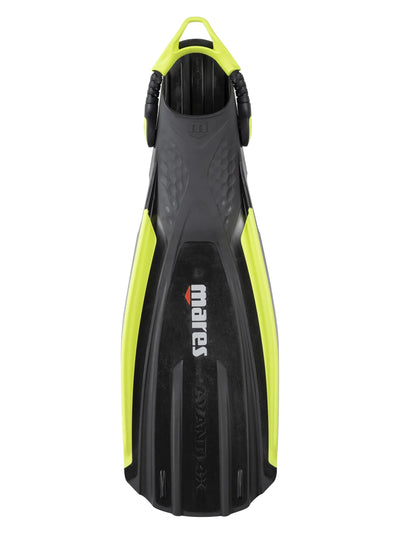 Mares Avanti Quattro 4X fin in black and fluo yellow, top view
