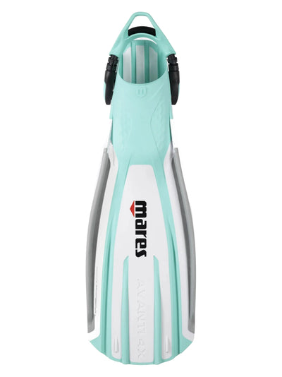 Mares Avanti Quattro 4X fin in white and aqua, top view