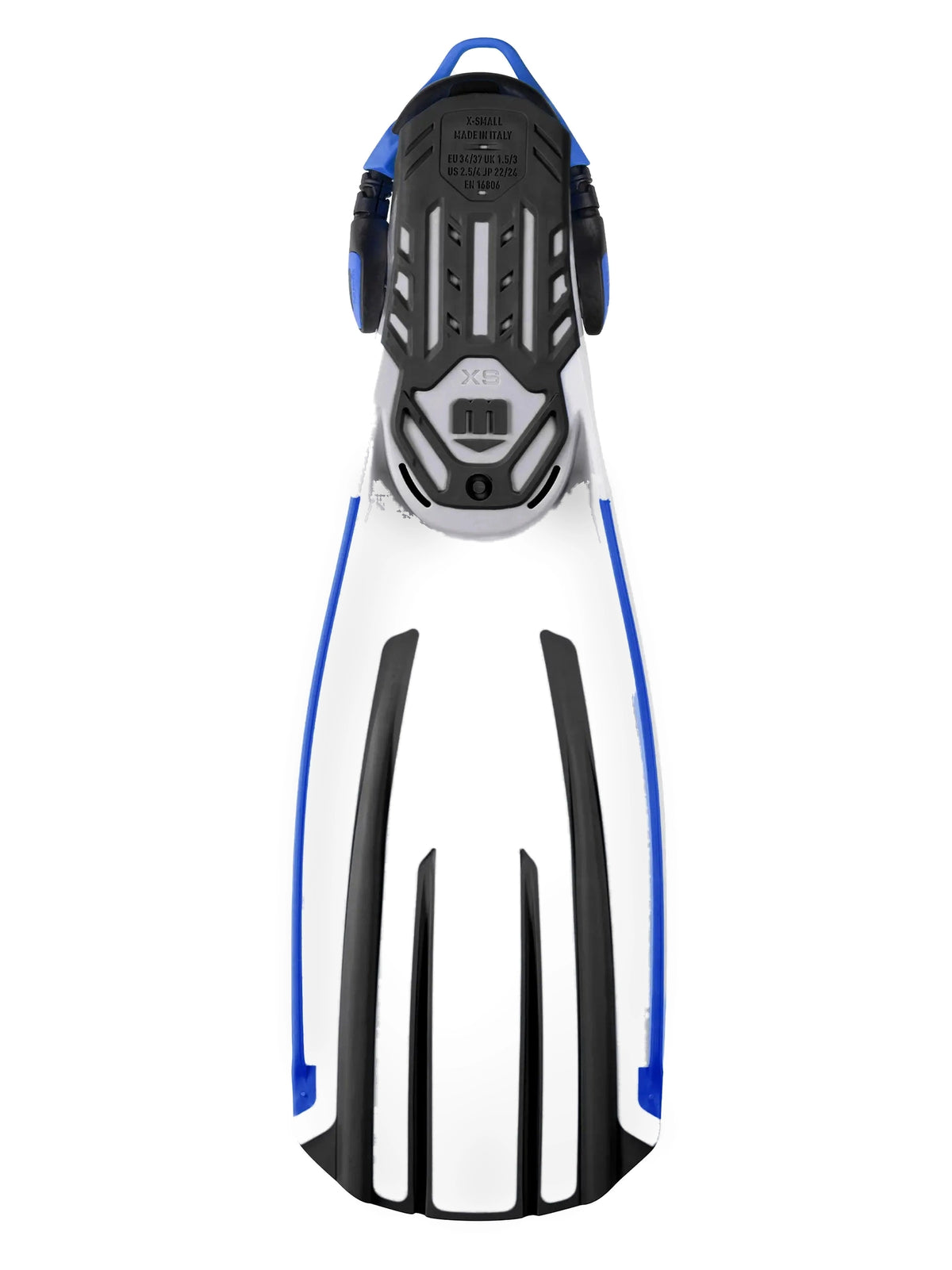 Mares Avanti Quattro 4X fin in white and blue, underside with anti-slip sole