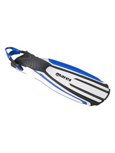 Mares Avanti Quattro 4X fin in white and blue, angled view