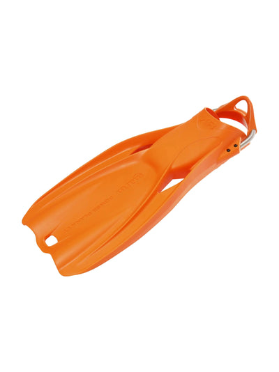 Mares Power Plana LT fin in orange, angled view of the blade