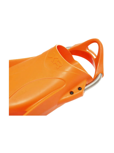 Mares Power Plana LT fin in orange, close-up of the spring strap and foot pocket
