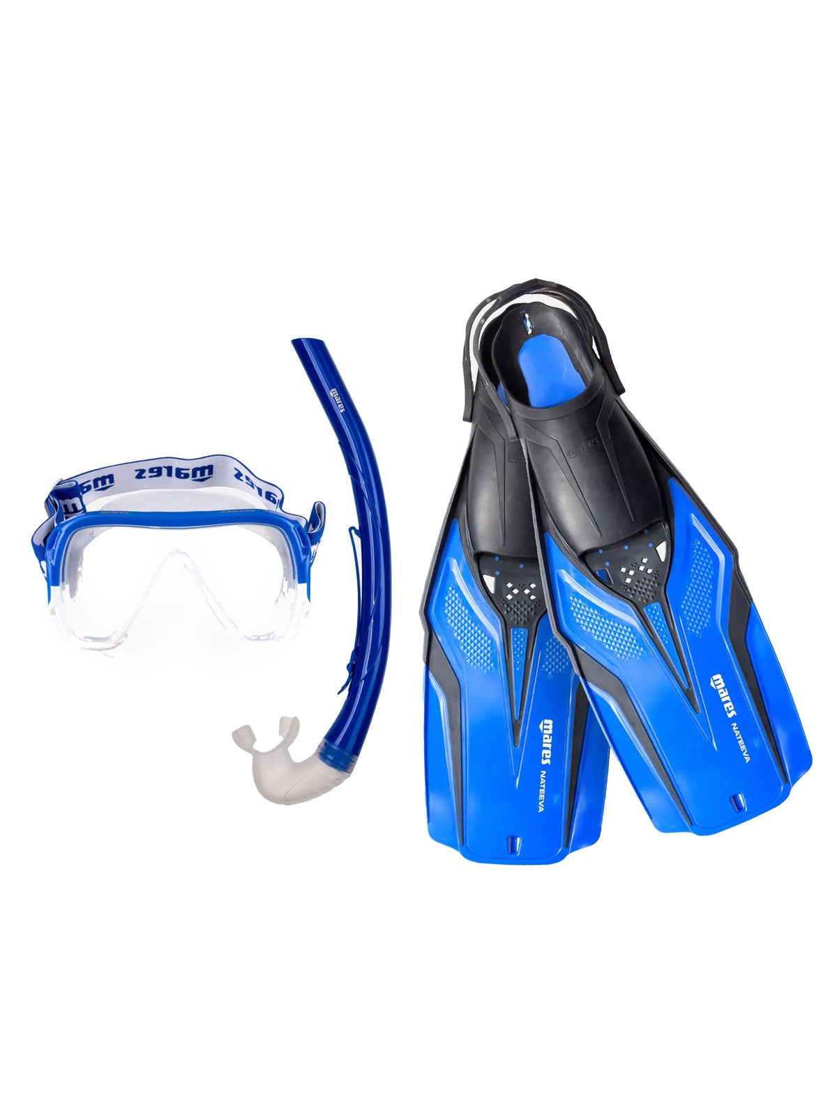 Mares Nateeva Keewee snorkelling set in blue: mask, snorkel and fins