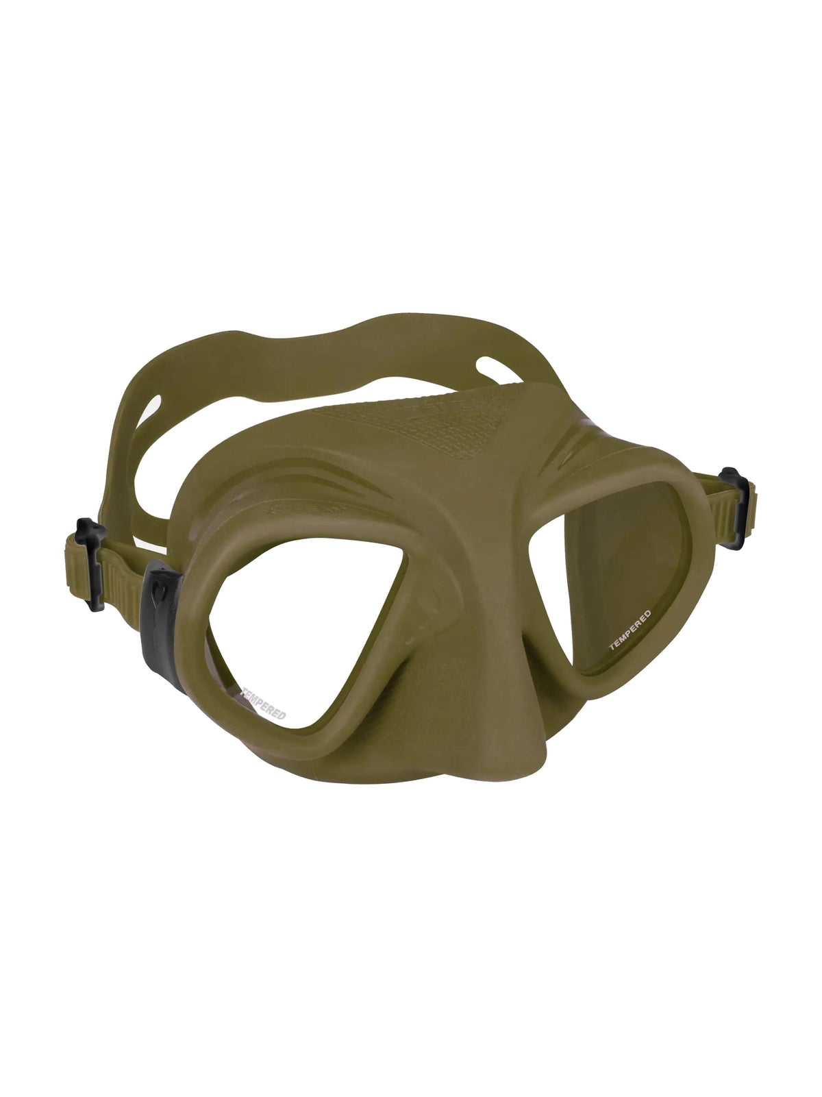 Mares X-Tream freediving mask in olive and black, front view