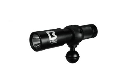 BigBlue NP ball joint connector fitted to a compact dive light