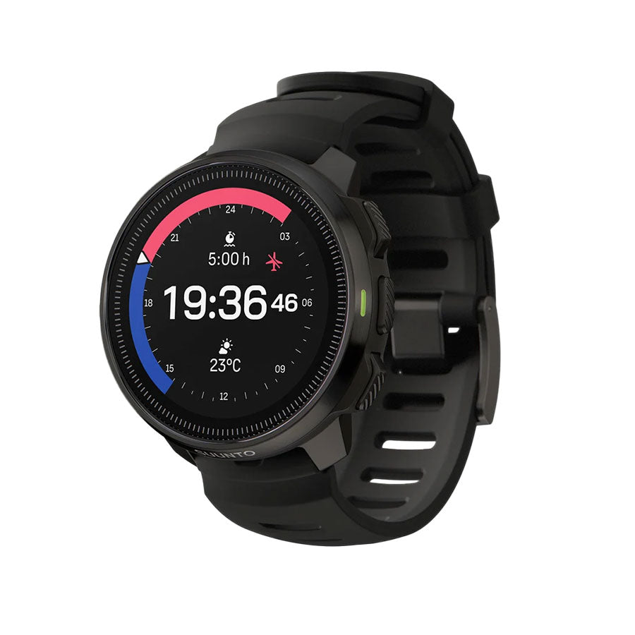 Suunto Ocean in all black, showing the analogue watch face