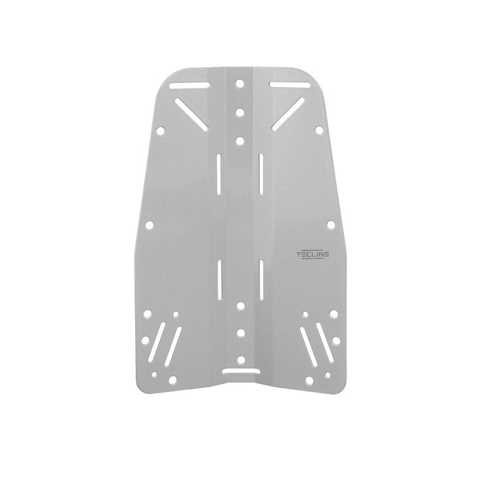Stainless steel 3 mm backplate, front view showing harness and band slots