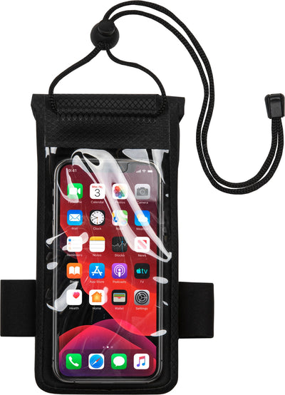 Cressi Float Case holding a phone, with the neck cord and armband attached