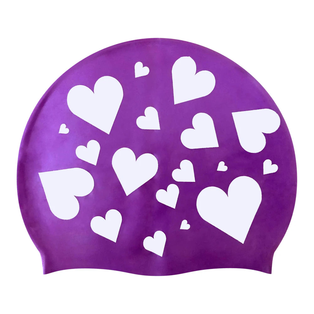 Hearts Scattered Silicone Swim Cap