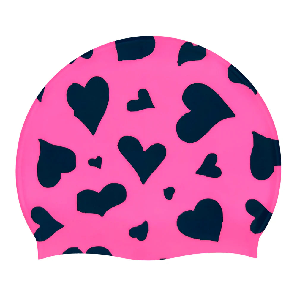 Hearts Scattered Silicone Swim Cap
