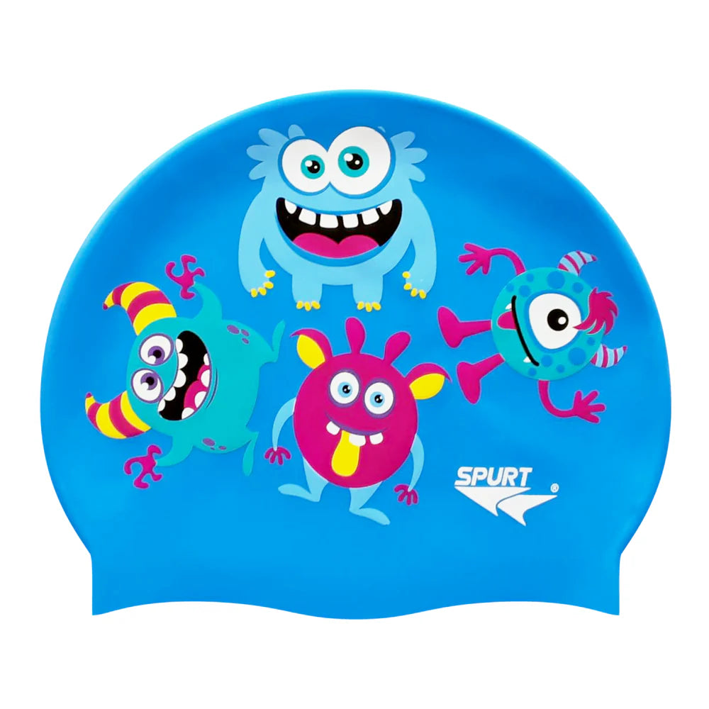 Scattered Cute Monsters Silicone Swim Cap