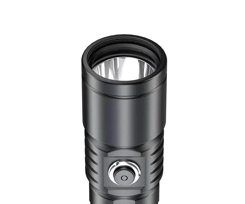 OrcaTorch D710 seen head-on, close-up of the LED behind the reflector