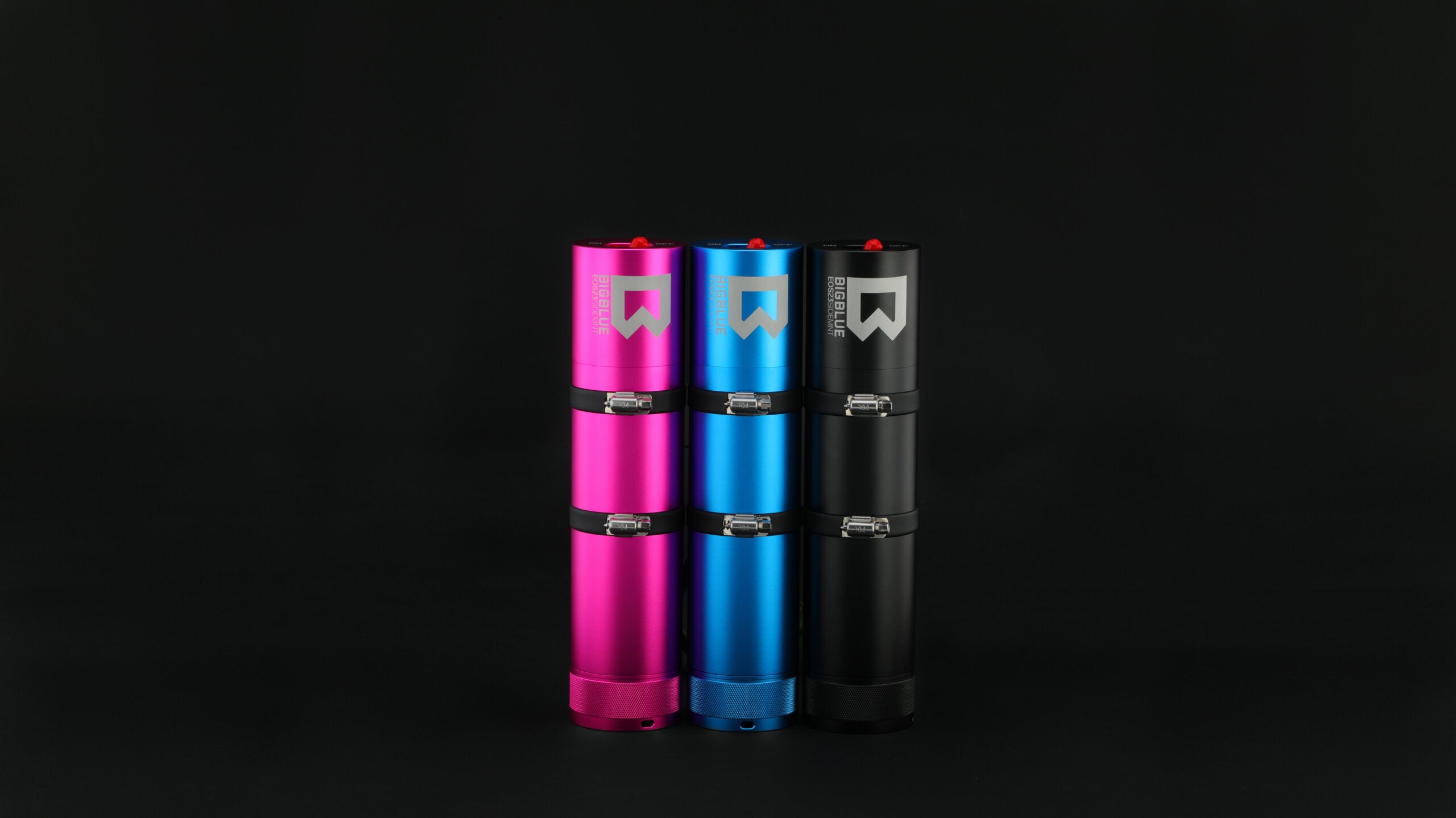 BigBlue EOS23 canister sidemount in black, blue and pink