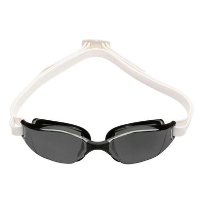 Aquasphere Xceed swim goggles with smoke lens and black and white frame, front view