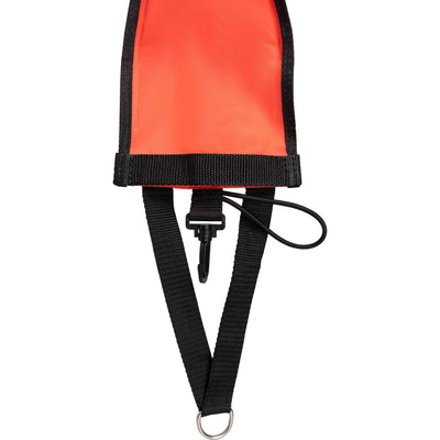 Base of the Elite buoy showing the webbing harness, clip and stainless D-ring