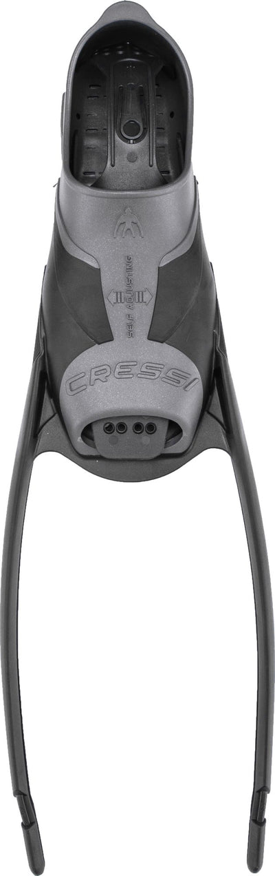 Cressi Gara modular foot pocket viewed head-on with the black blade rails running away