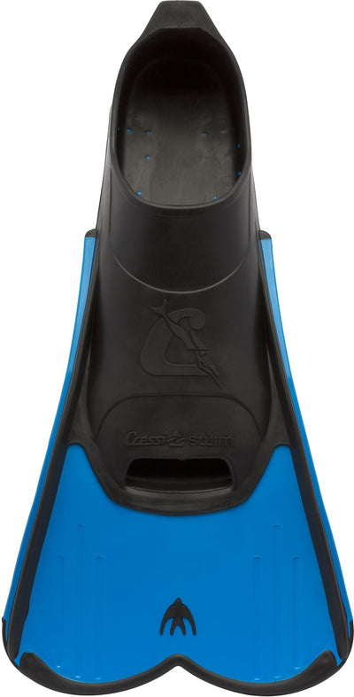 Cressi Light fin in black and blue seen from above with the foot pocket open