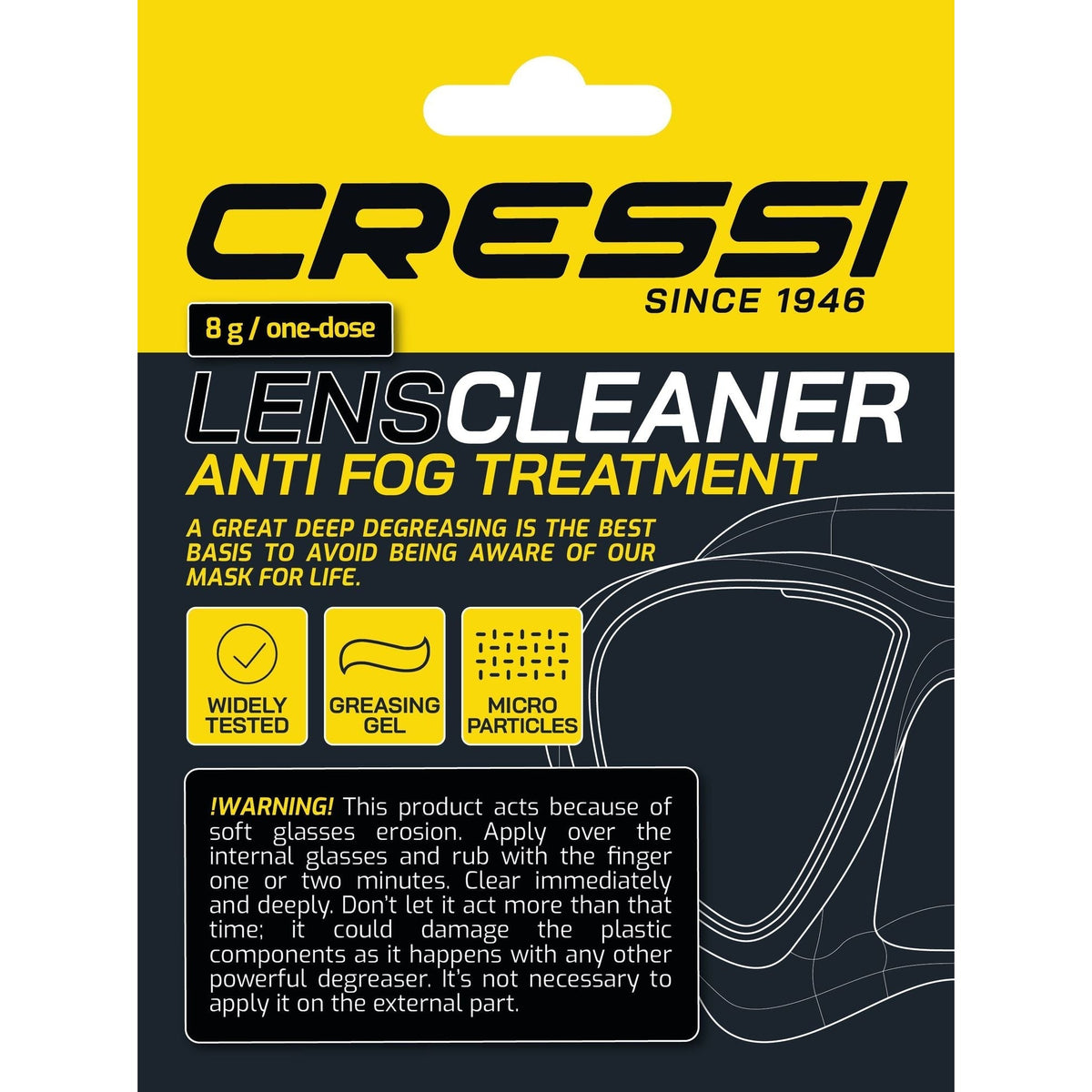 Cressi Lens Cleaning Cloth one-dose lens cleaner sachet, front
