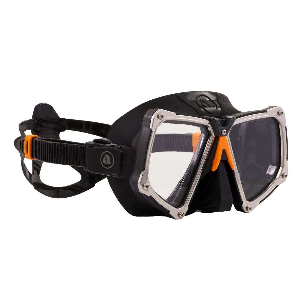 Apeks VX2 dive mask side profile showing the low volume skirt