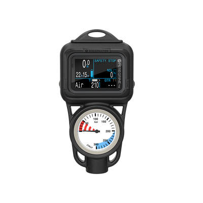 Shearwater Peregrine TX Console assembled with computer and pressure gauge on the high pressure hose