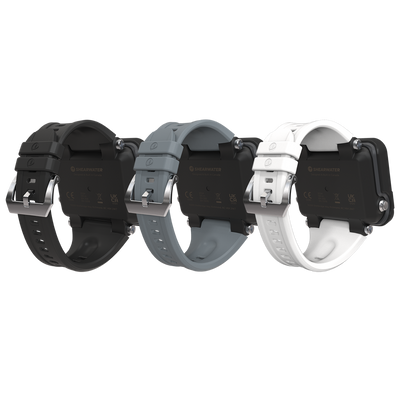 Shearwater Peregrine strap kits in black, grey and white fitted to computers