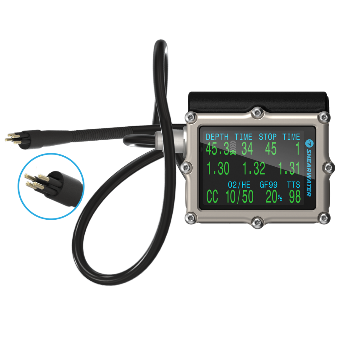Shearwater Petrel 3 Monitor dive computer with 4-pin rebreather cable