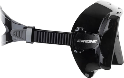 Profile of the black SF1 showing the split strap and the side buckle