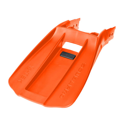 SCUBAPRO S-Tek Blade MFS Orange, side angle showing the S-TEK and SCUBAPRO moulding