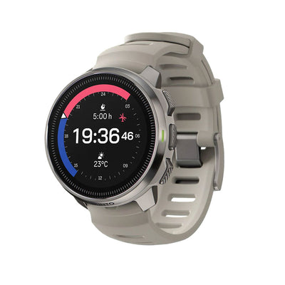 Suunto Ocean on a sand silicone strap, showing the analogue watch face
