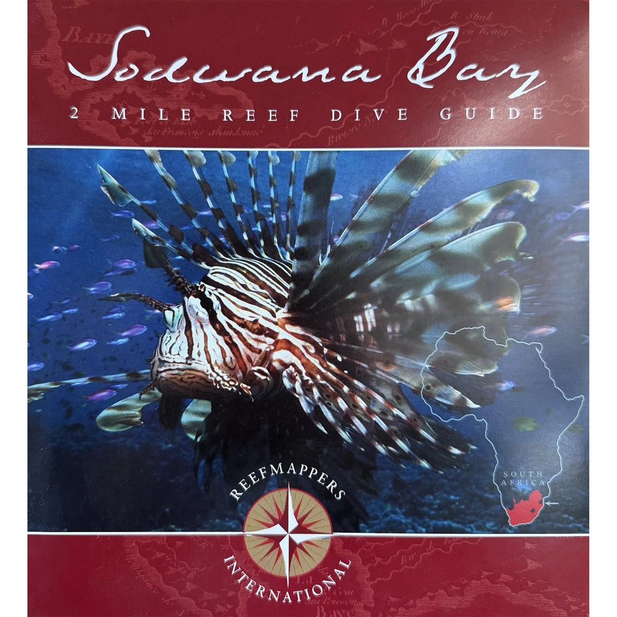 Cover of the Sodwana Bay 2 Mile Reef dive guide, showing a lionfish over the reef