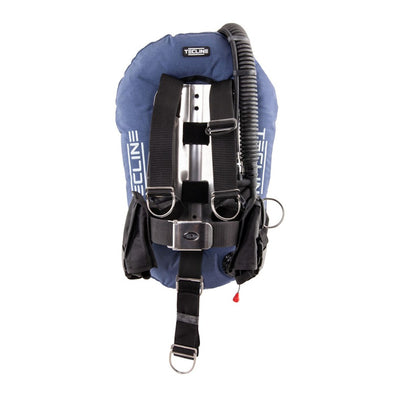 Tecline Donut 10 Junior DIR set in blue, harness side with the MIDI backplate