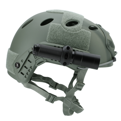 BigBlue helmet light mount carrying a torch on the side rail