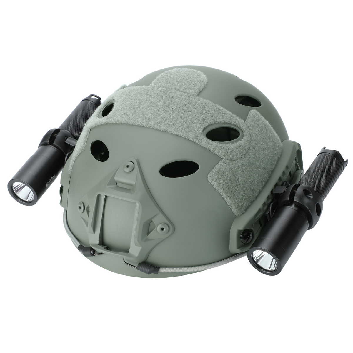 BigBlue helmet light mounts carrying a torch on each side rail