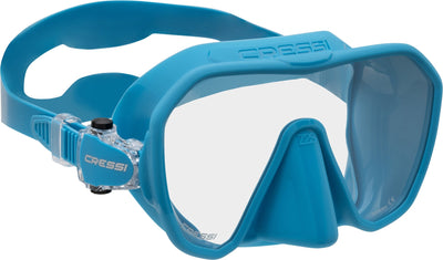 Cressi Z2S small frameless dive mask in turquoise, angled front view