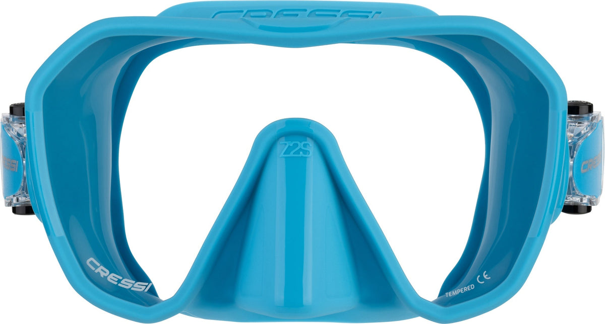 Cressi Z2S turquoise mask seen straight on, showing the compact single lens