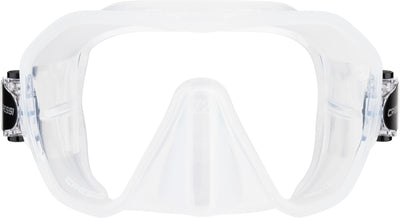Cressi Z2 clear dive mask seen straight on, showing the single tempered glass lens