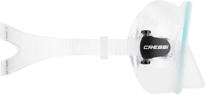 Rear view of the Cressi Z2 clear mask showing the silicone skirt and split strap